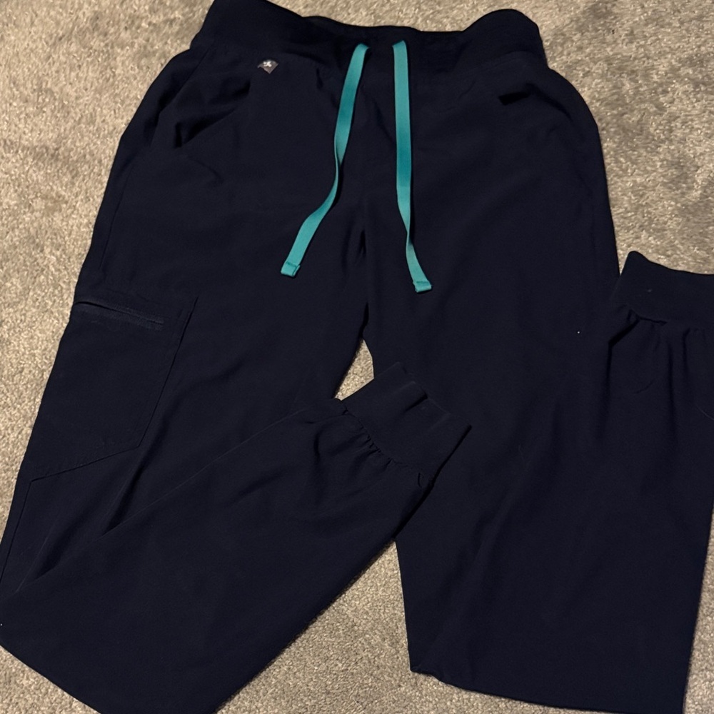 Navy Joggers with Teal Drawstrings (windbreaker material) TALL